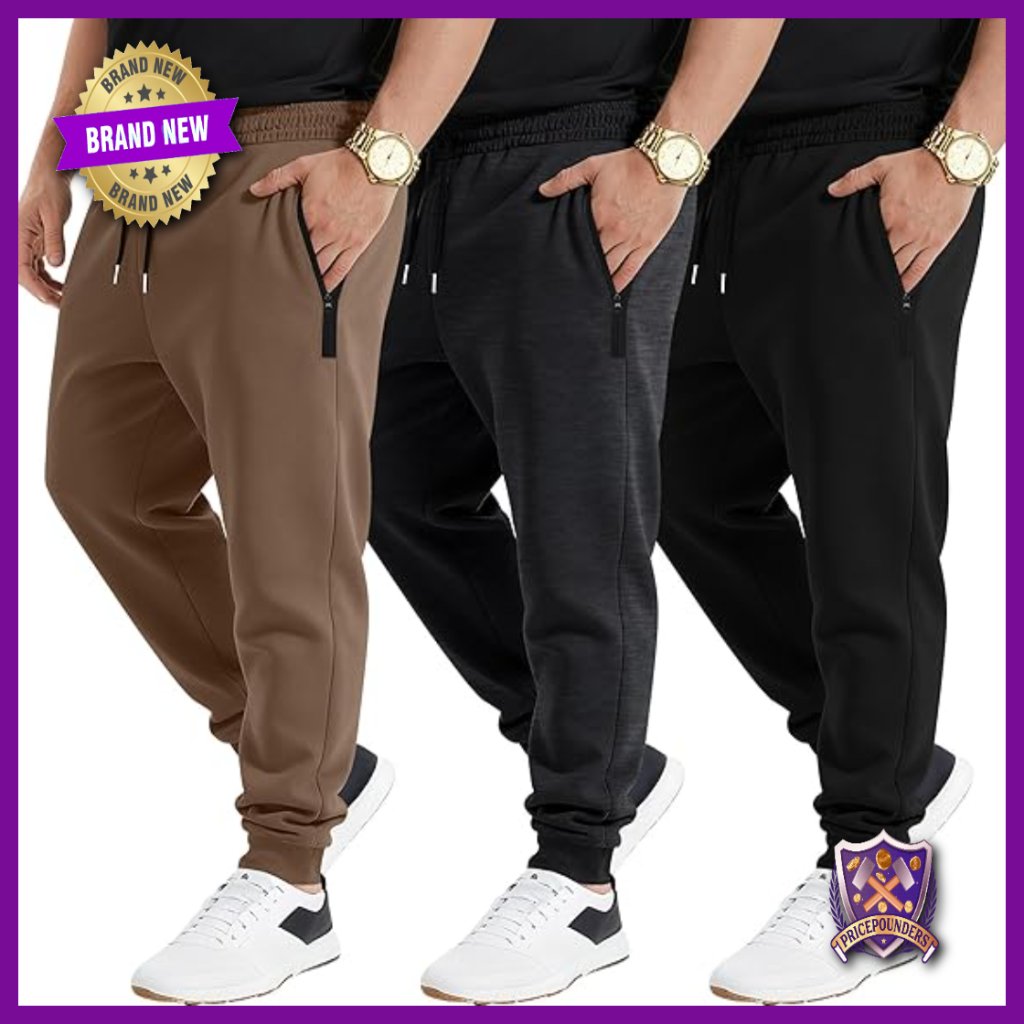 3 Pack Men's Joggers Sweatpants With Zipper Pockets Loose Fit Athletic